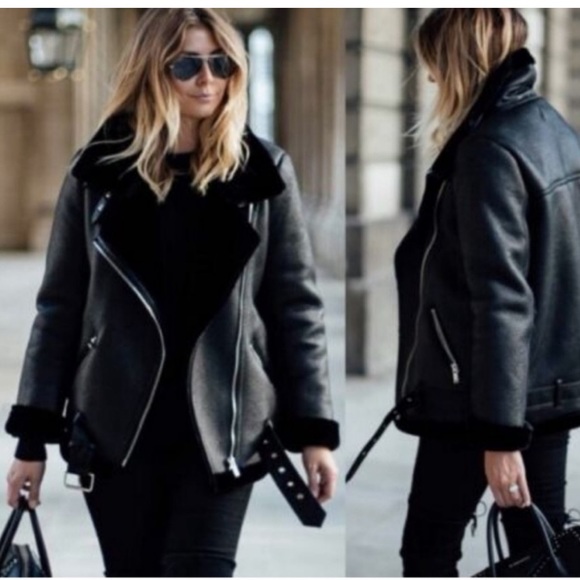 ZARA FAUX LEATHER JACKET FUR COLLAR - Picture 1 of 6